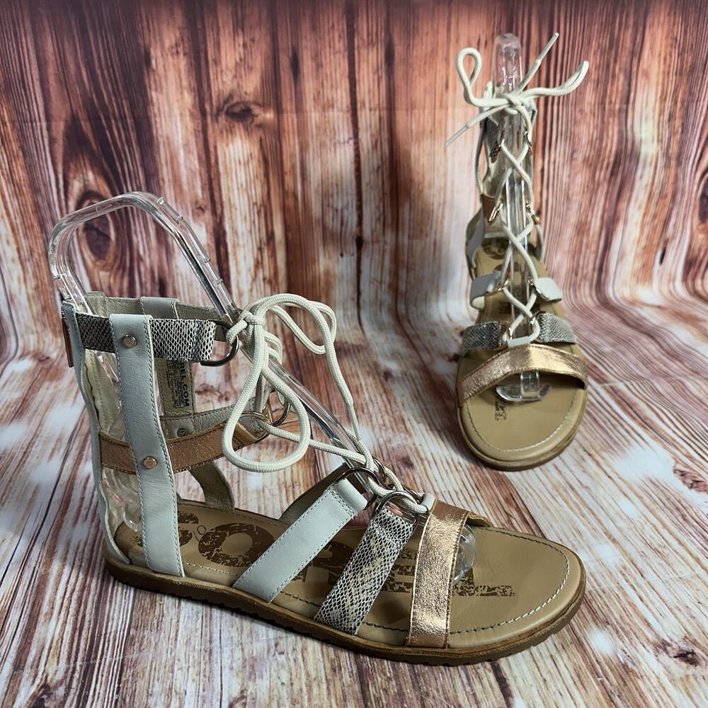 Sorel ELLA Size 10 Leather Zip Lace Up Gladiator Sandals Open Toe Shoe Flats